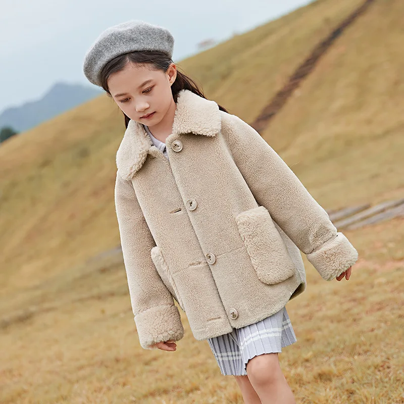 Осенне зимнее шерстяное пальто для маленьких девочек модная однотонная