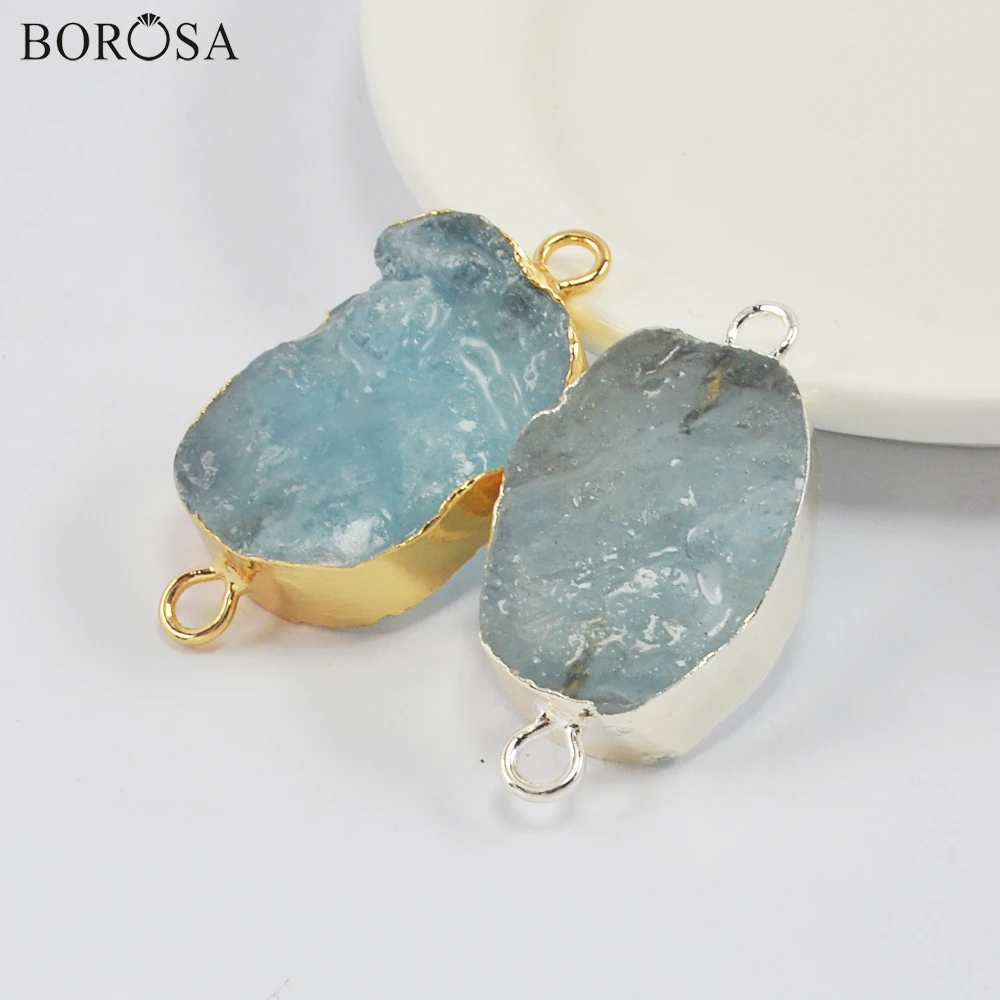 

Natural Aquamarines Druzy Pendant Connector diy for Necklace Making Gold Silver Plated Double Charms Jewelry Accessories G1991