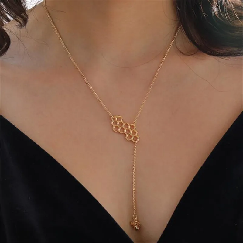 

Европейская и американская Золотая Пчела соты ожерелье для женщин Женская вечевечерние НКА кулон ожерелье креативные ювелирные изделия по...