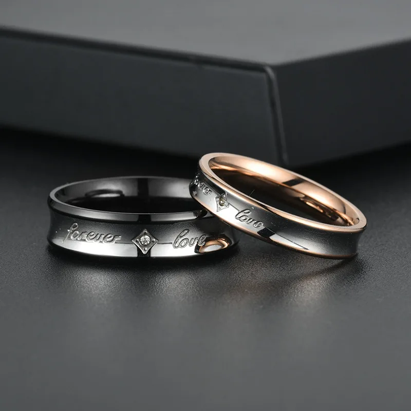 

2021 Trendy "Forever Love" Letter Wedding Band Jewelry Accessories Fashion Couple Rings for Lovers Valentine's Day Gift