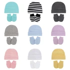 Детские хлопковые перчатки и шапка с защитой от царапин для новорожденных комплект варежек и теплых шапок