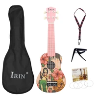 irin 21inch ukulele basswood ukelele with hawaii girl pattern bag strap string capo acoustic instrument kit for music learning