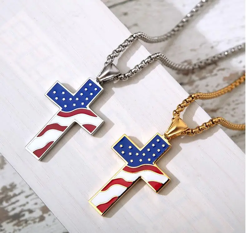 Американский США ожерелья с флагом из нержавеющей стали эмаль Иисус религия