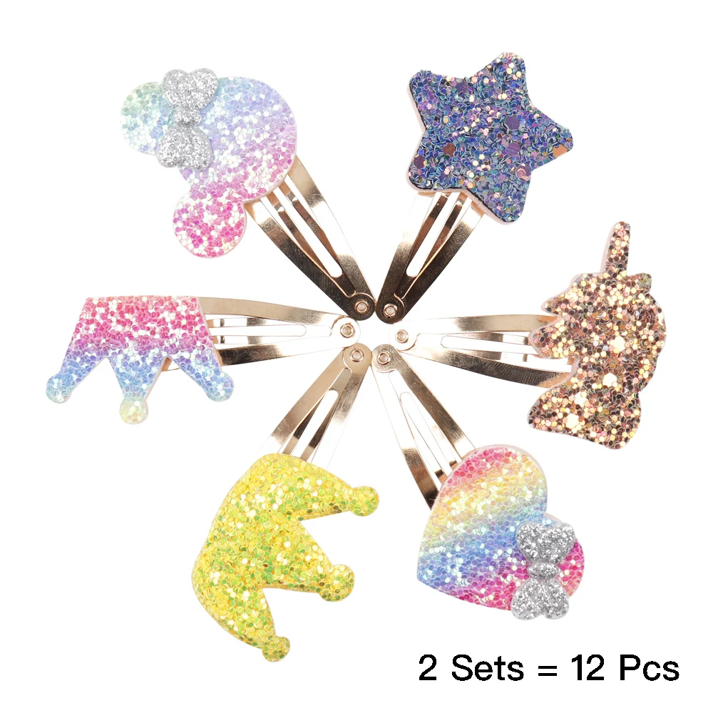 Unicorn 12pcs 12 шт./лот, корейские блестящие заколки для волос в форме капли для девочек, мини заколки для волос, заколки для волос ручной работы, Детские аксессуары для волос - Цвет: Unicorn 12pcs
