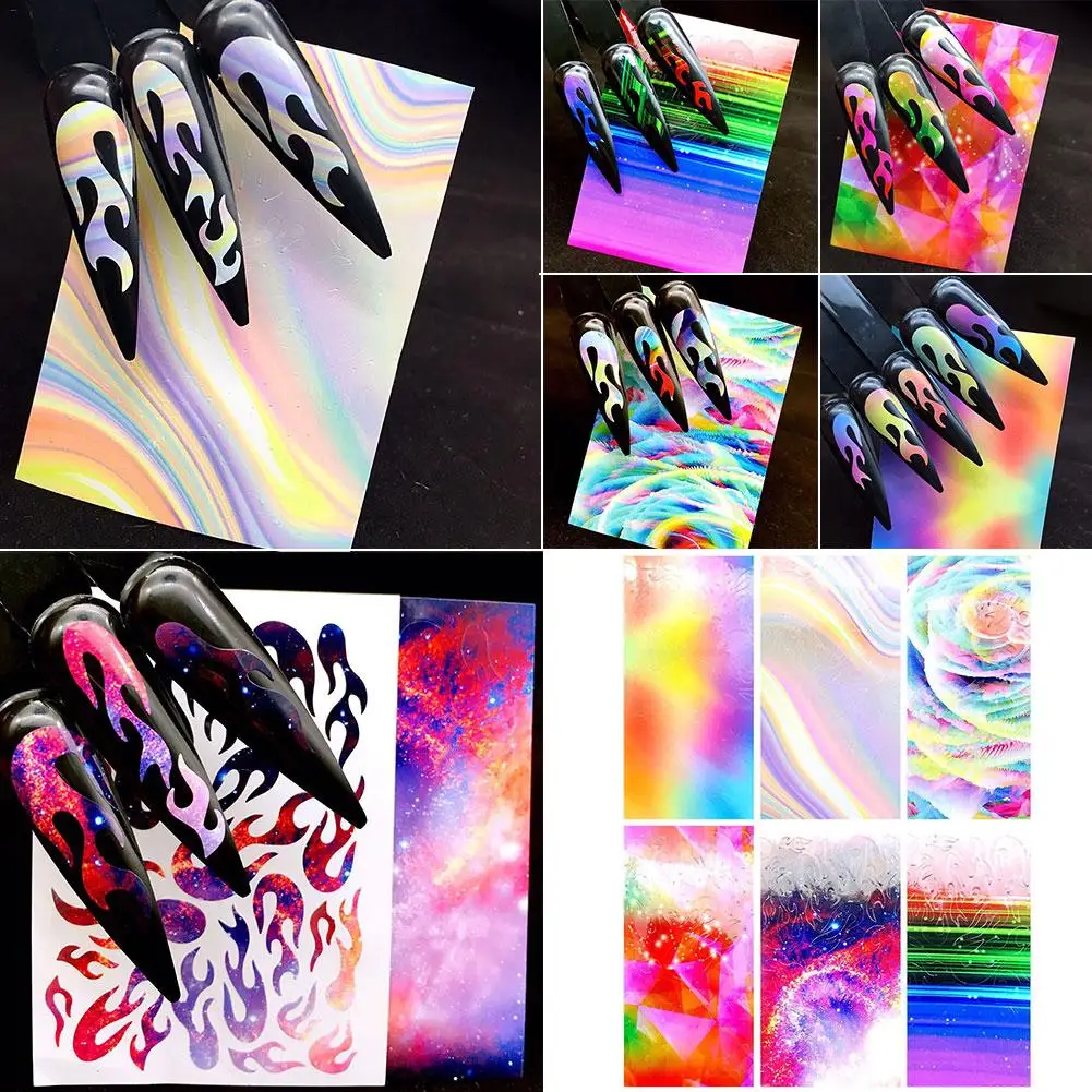 6 шт./компл. огненное пламя наклейки для ногтей Bling трафарет прозрачные огонь на