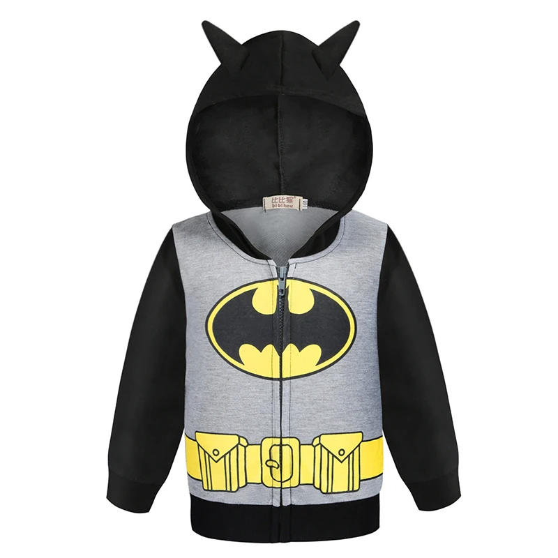 Bat Man Grey Толстовка с капюшоном для маленьких мальчиков с героями мультфильмов «Железный человек», «Капитан Америка», «Тор», «Халк», «Бэтмен», свитер Супермена, детская одежда с героями мультфильмов - Цвет: Bat Man Grey