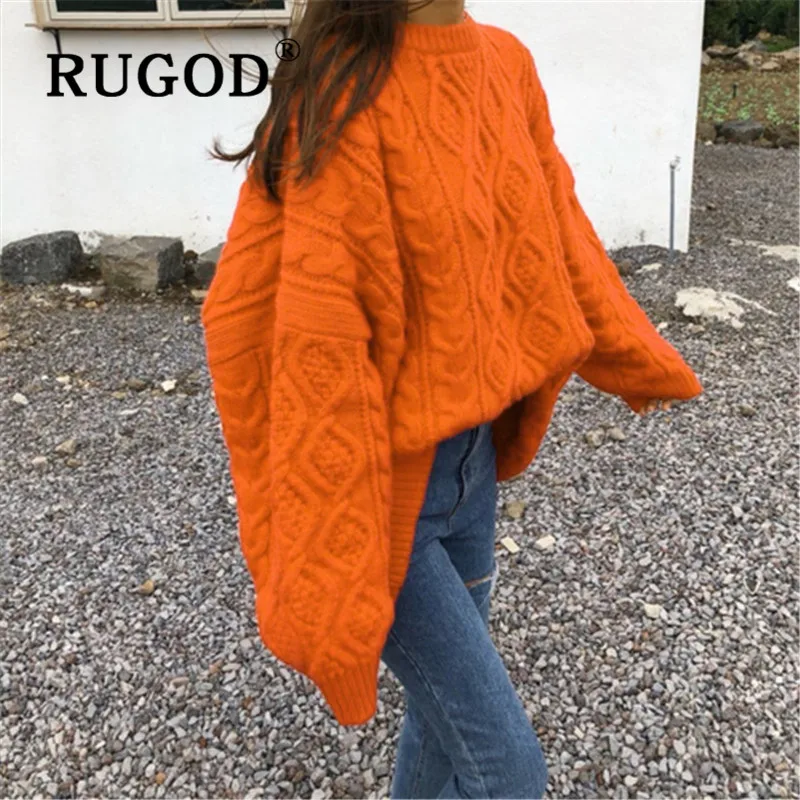 RUGOD Новый корейский стиль Kpop одежда Теплый однотонный вязаный пуловер размера