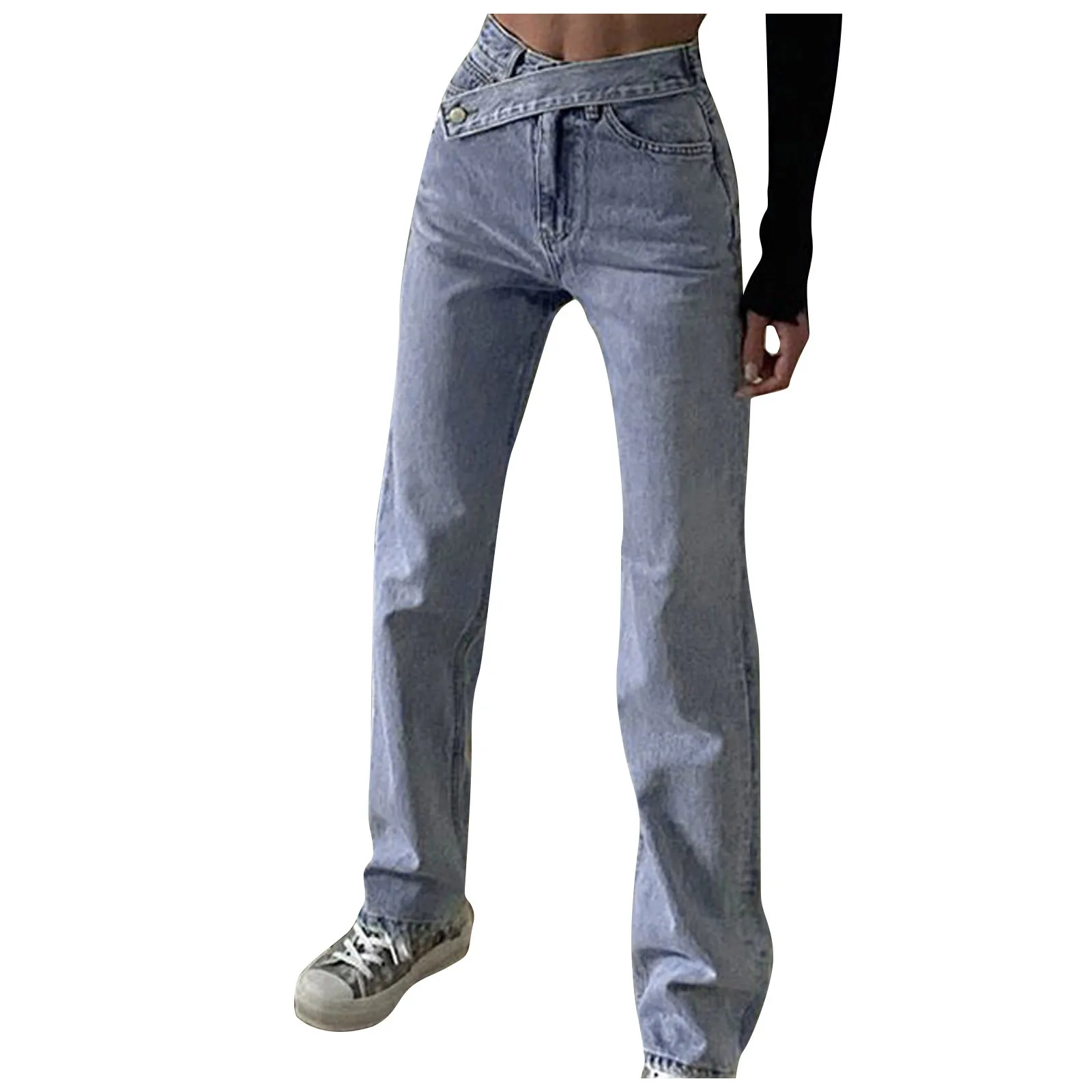 

women Jeans Fashion High Waisted Wide Leg womens Denim Jeans Harajuku Cargo Pants Full Length Denim Clothes штаны женский