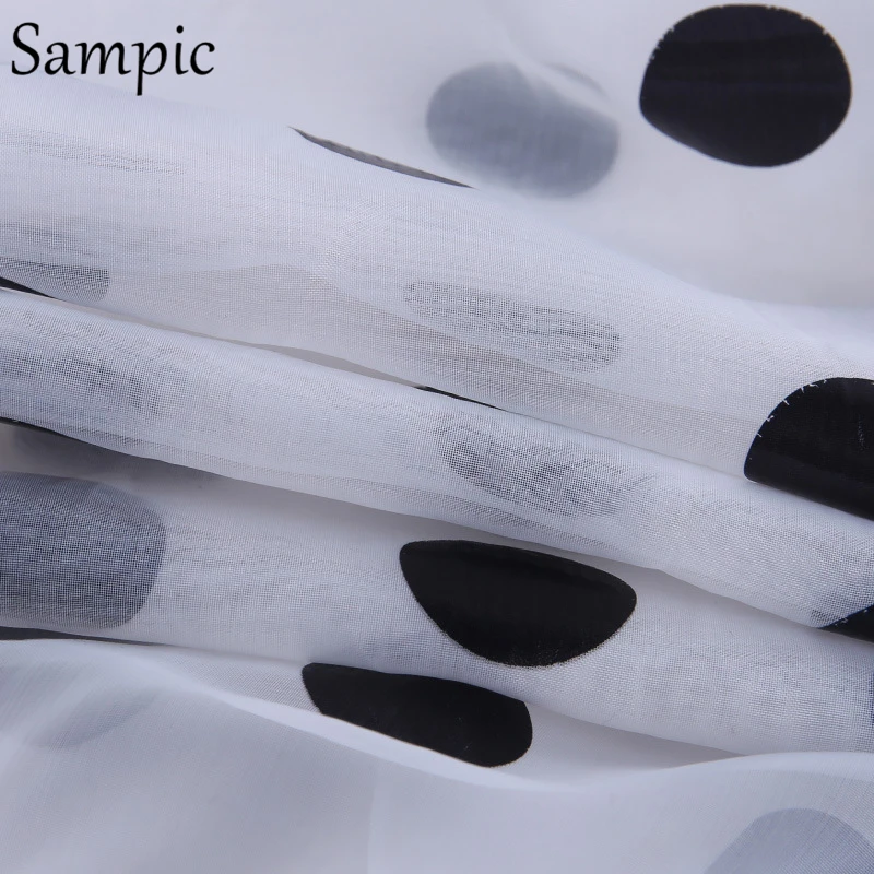 

Sampic White Black Patchwork Mesh Blouse Women Polka Dot Puff Sleeve Top One Shoulder Sexy Clothing Female Blusa Shirt Summer