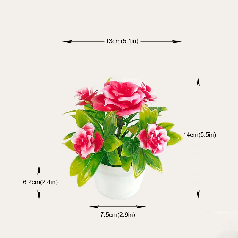 Plastic Green Plants Red&Yellow&Pink&Orange&Rose Red Potted Artificial Mini Plastic Simulation Flower Pot for Home images - 6