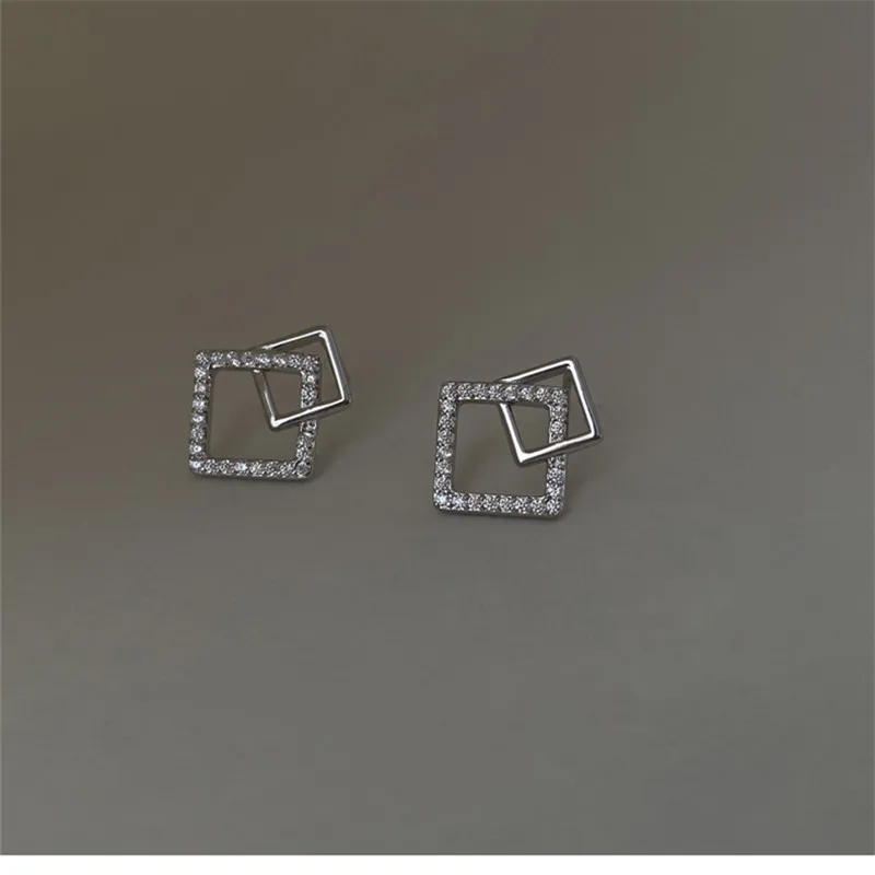 

925 Sterling Silver Cubic Zircon Square Charm Stud Earrings For Women Party Pendientes Jewelley eh1338