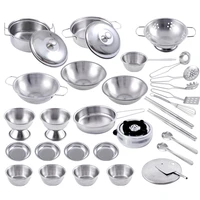 childrens kitchen pretends to play house toy stainless steel cookware simulation kitchen tool set baby early education fun gift