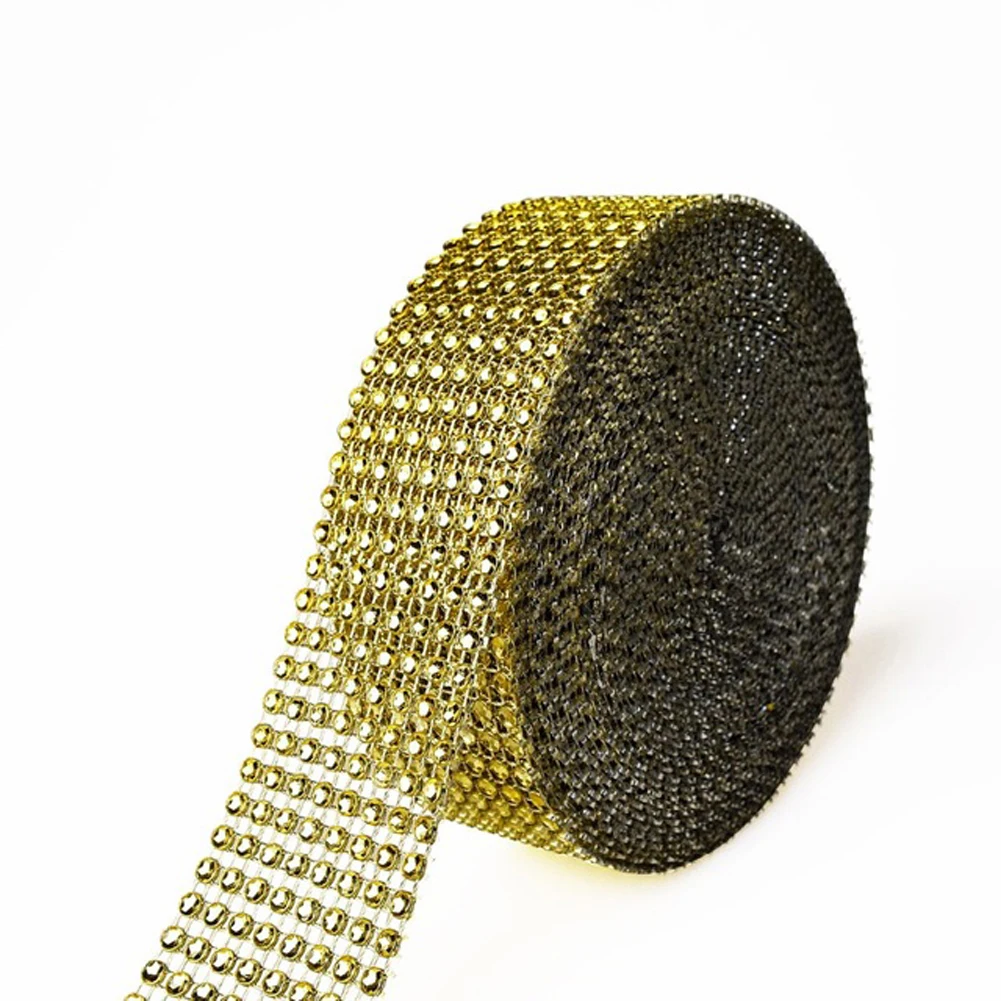 

1 Yard 8/24 Rows Gold Silver Plastic Diamond Mesh Wrap Ribbon Rhinestone Mesh Roll Home Party Decoration Acrylic Crystal Tape
