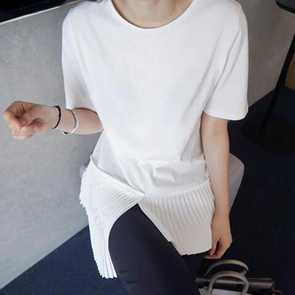 Летняя Корейская женская шикарная футболка белого и черного цвета с коротким