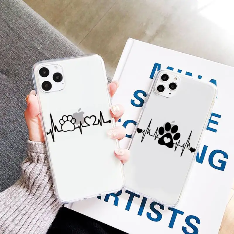 

Heartbeat Chart Dog Paw best friend Phone Case Transparent soft For iphone 12 11 13 7 8 6 s plus x xs xr pro max mini