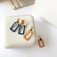 xialuoke new fashion geometric metal hollow rectangle bake lacquer long stud earrings for women winter accessories jewelry er828