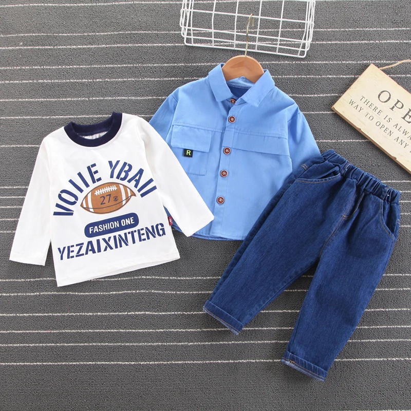 

3 шт., детские джинсовые рубашки с длинным рукавом