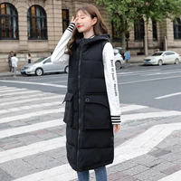 2021 winter long vest women hooded sleeveless solid thick parkas woman korean style loose casual thick womens jacket