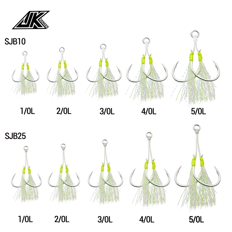 5Packs 1/0~5/0 Size Hooks Assist High Carbon Steel Light Slow Jigging Hook Tying UP hook for jigging30g~400g Sea fishing hooks