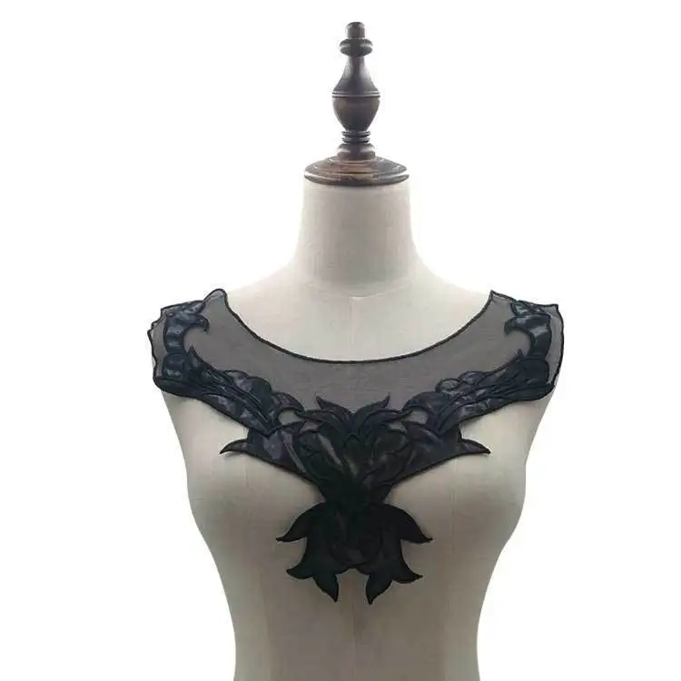 Искусственная кожа черные вышитые цветы кружевной воротник отделка бюст