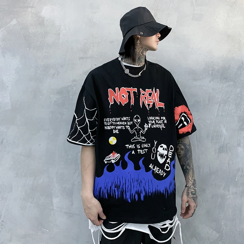 Футболка мужская с принтом пламени Повседневная модная уличная одежда в стиле