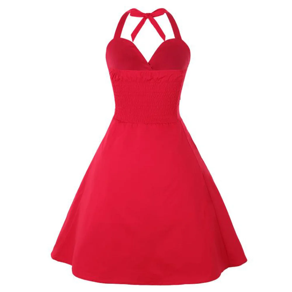 Элегантное однотонное красное платье женское без рукавов с лямкой на шее Одри