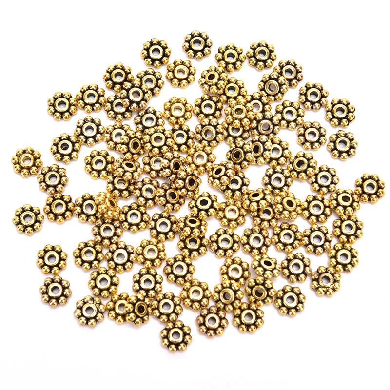 100pcs Round Metal Wheel Spacers Beads 6mm Tibetan Silver Flower Spacer For Jewelry Making | Украшения и аксессуары