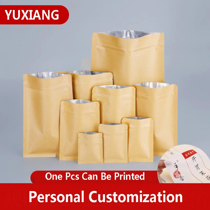 50 шт./лот Упаковочные пакеты из крафт бумаги плоские с застежкой молнией