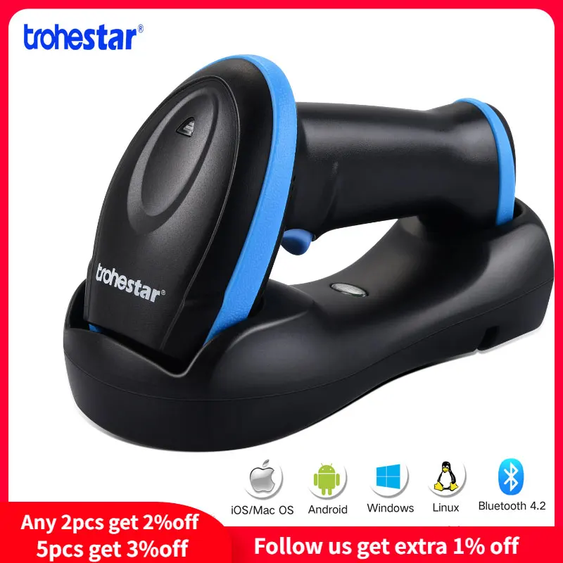 Сканер штрих кода Trohestar портативный сканер 1D лазерный CCD логистический для Windows Mac