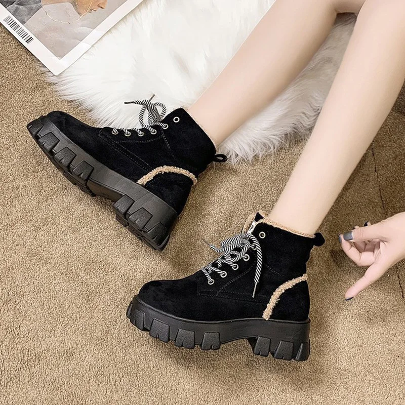 

Womens Ankle Boots for Women 2021 Autumn Motorcycle Boots Thick Heel Platform Shoes Woman Slip on Round Toe Fashion Ankle Boots
