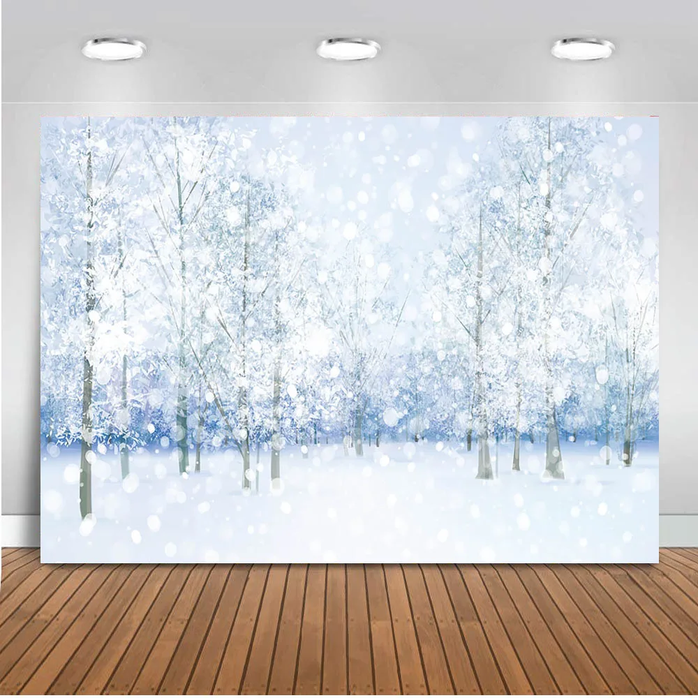 Зимний фон для фотосъемки с блестками фотостудии белый снег дерево фотосессия