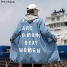 VERSMA Хай-стрит в стиле хип-хоп с бледно-розовой вышивкой джинсовая куртка, пальто Для мужчин в Корейском стиле Harajuku длинные мотоциклетные Для мужчин джинсовая куртка дропшиппинг