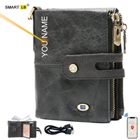 smart gps wallet record bluetooth compatible tracker genuine leather men wallets coin zipper wallet card holder free engraving
