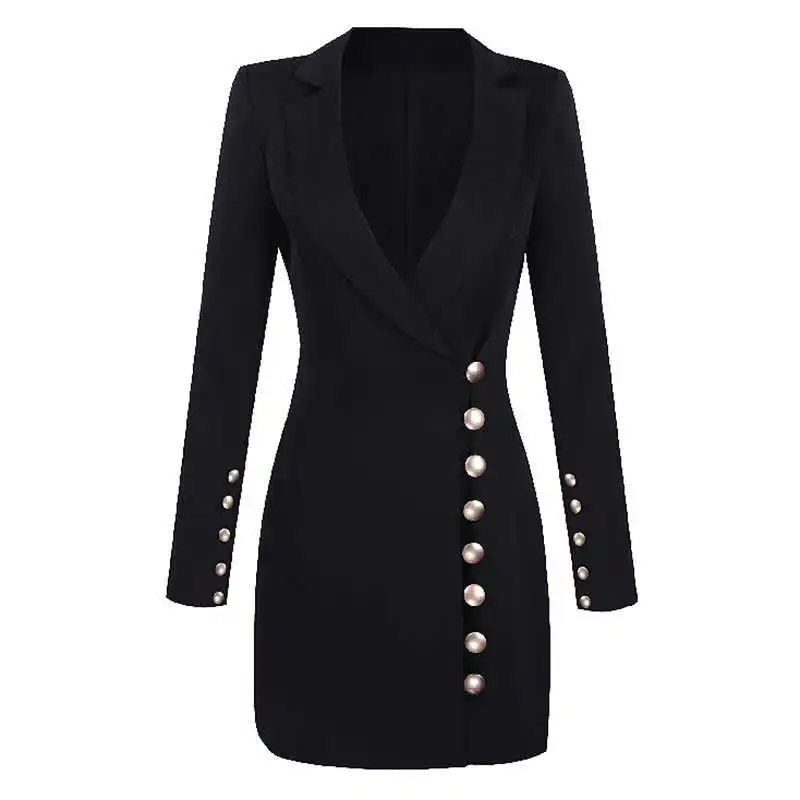 

Sexy neck V long sleeves buttons dress New autumn slim fit OL dress D772