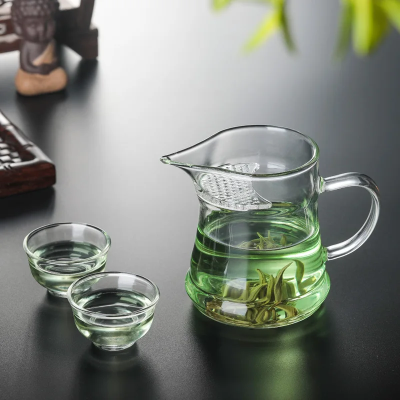 Glass Pitcher Beak Filter Tea Pot Heat-Resistant Crescent Green Public Cup Thick Olecranon Kung Fu Set  Дом и