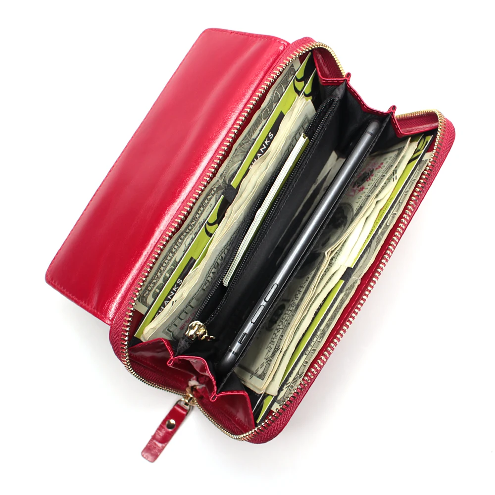 

Fashion Women Phone Wristlet Bags Waxed Leather Clutches Long Ladies Wallets Purse Lady Party Wallet Female Card Holder