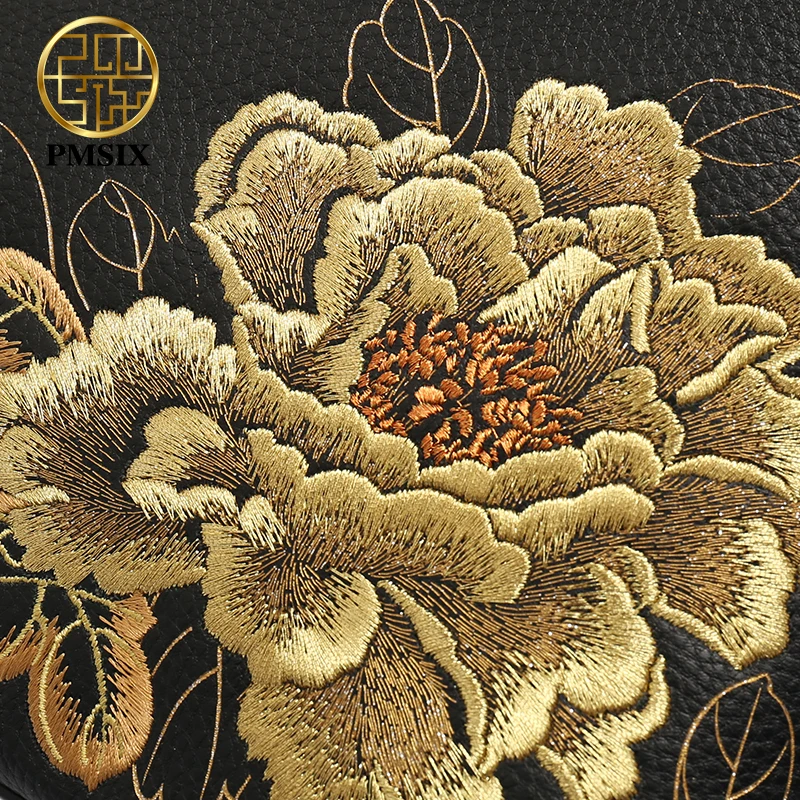 

PMSIX Luxury Designer Embroidery Flowers Genuine Leather Ladies' Handbags High Quality Women Bags Noble Elegant Shoulder bag