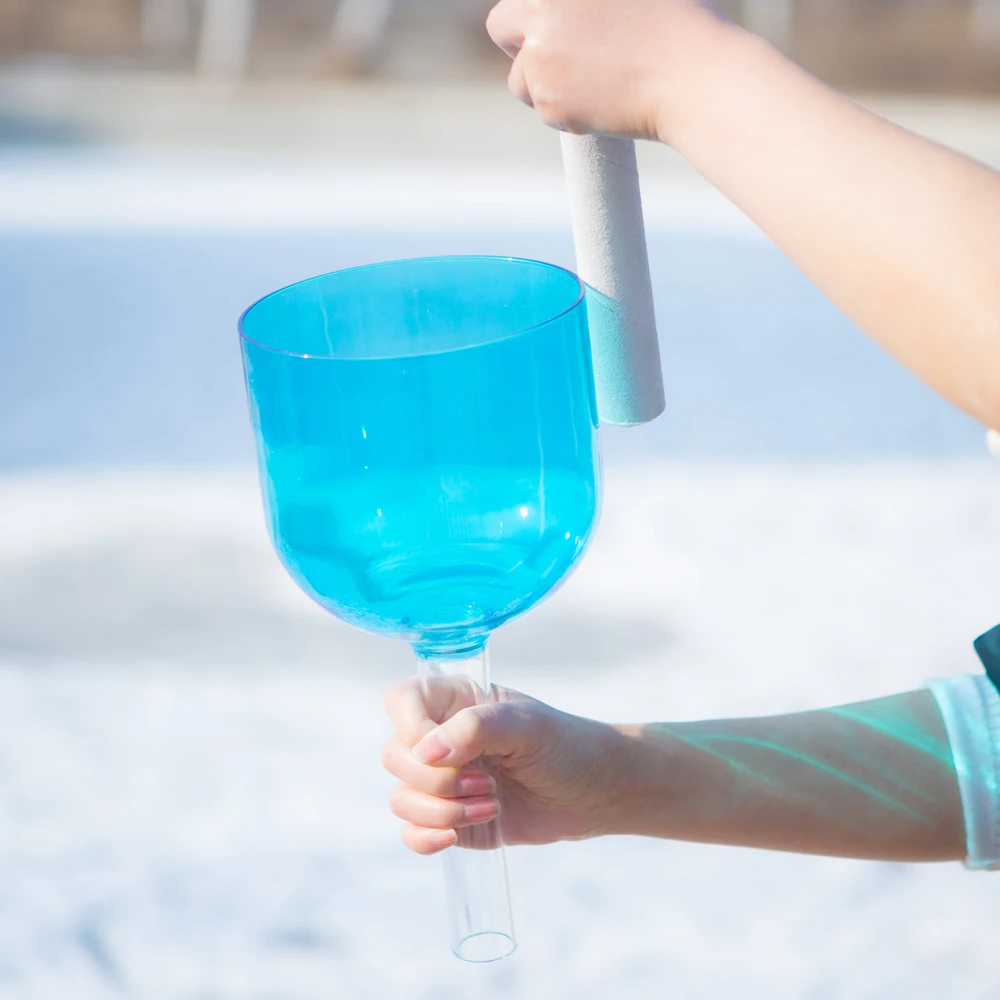 5 дюймов Blue Цветной прозрачного хрусталя Поющая чаша с ручкой | Спорт и
