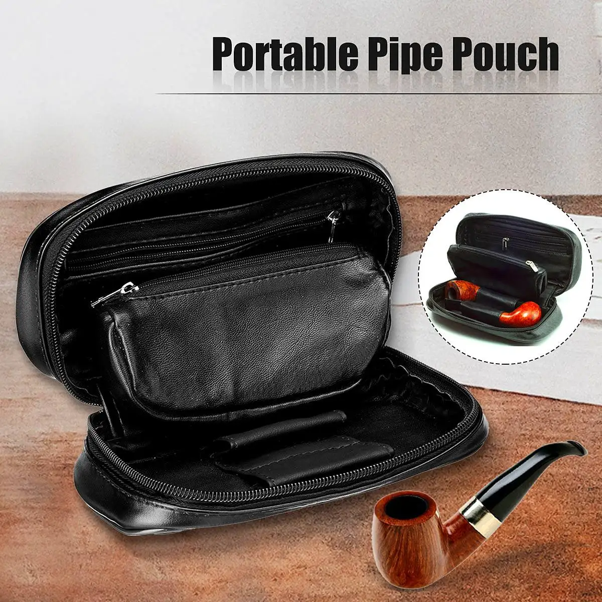 Сумка для табака вмещает 2 трубки мягкая кожа портативный чехол сигарет табачный