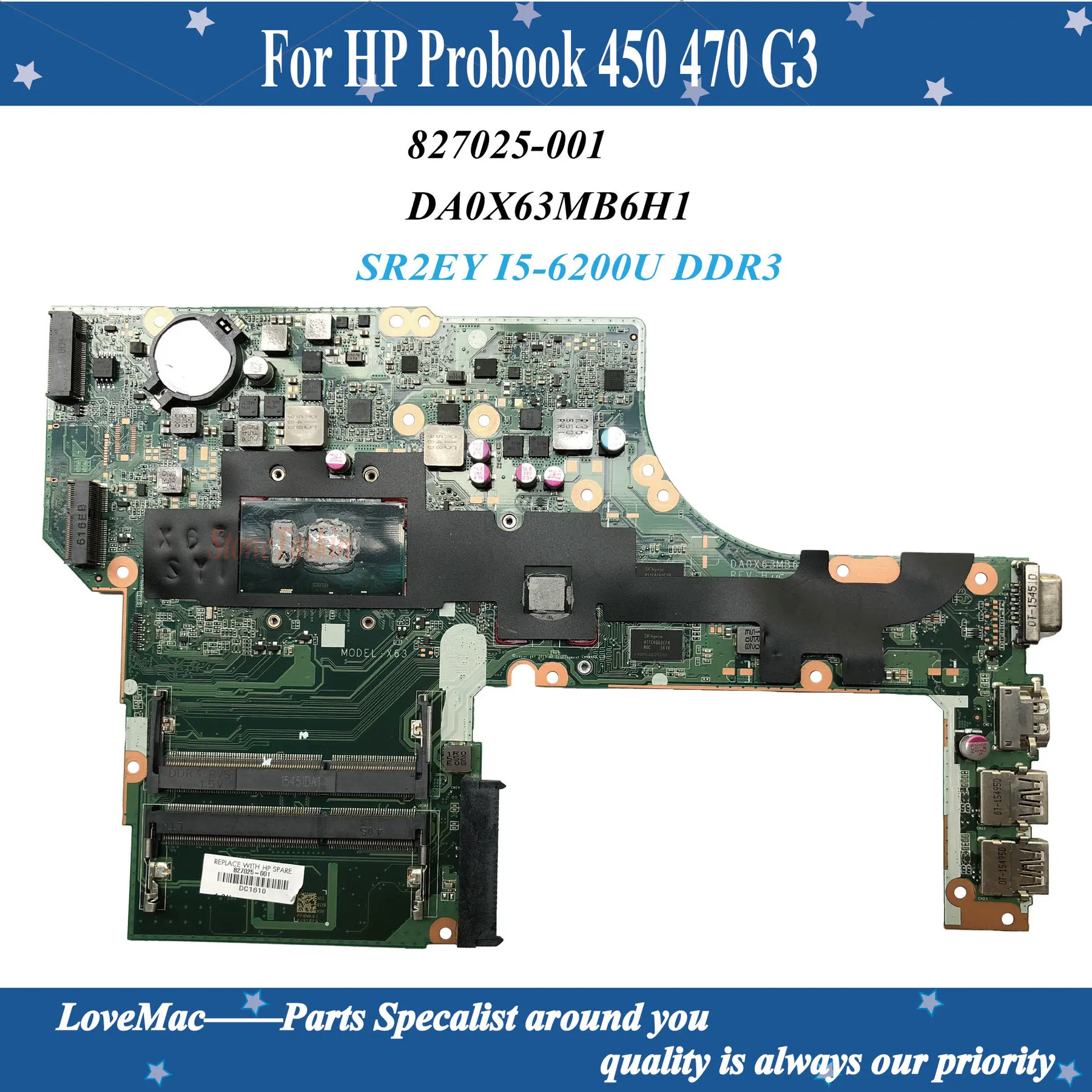 Высококачественная материнская плата 827025 001 для ноутбука HP Probook 450 470 G3 501 DA0X63MB6H1 SR2EY