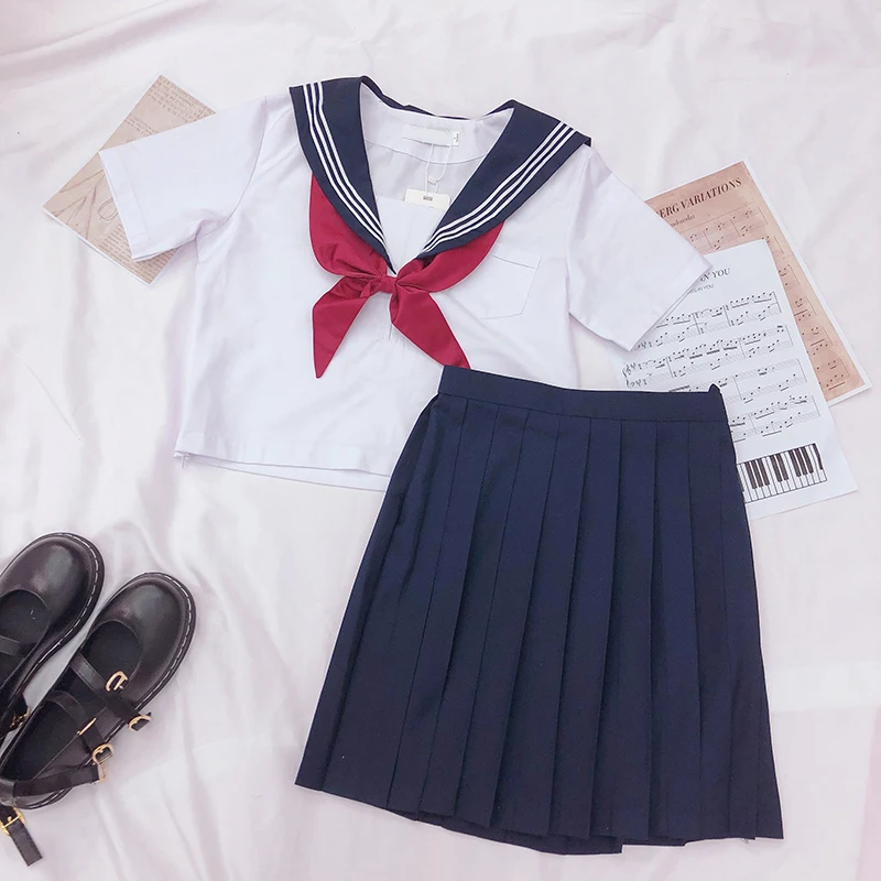 Японская школьная форма для девочек на осень и лето милый топ моряка с коротким