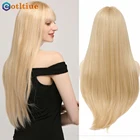 Длинные прямые золотые светлые 100% натуральные человеческие волосы парик с челкой средняя часть для женщин высококачественные вечерние парики для повседневного косплея челка