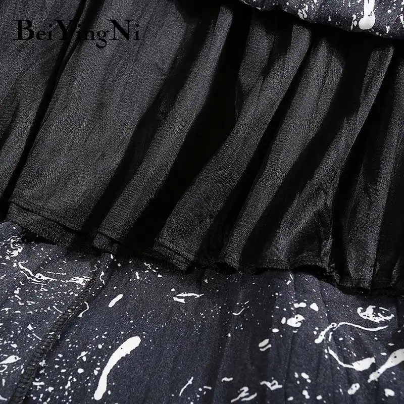 

Beiyingni Women 2021 Summer Pleated Midi Skirt Fashion Elastic Waist Print Casual Chic Lining A Line Skirt Female White Black