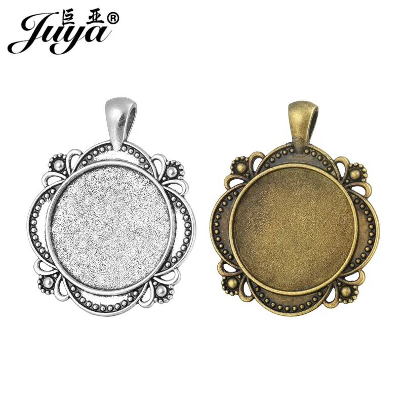 5pcs/lot 25mm Cabochon Base Flower Pendant Bezels Vintage Blank Tray For Jewelry Making Diy Handmade Resin Necklaces Accessories - купить по