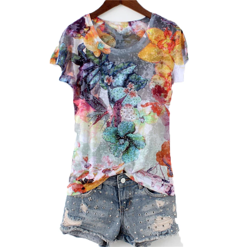 Шелковые женские футболки Новинка лета 2021 привлекательные облегающие с бисером