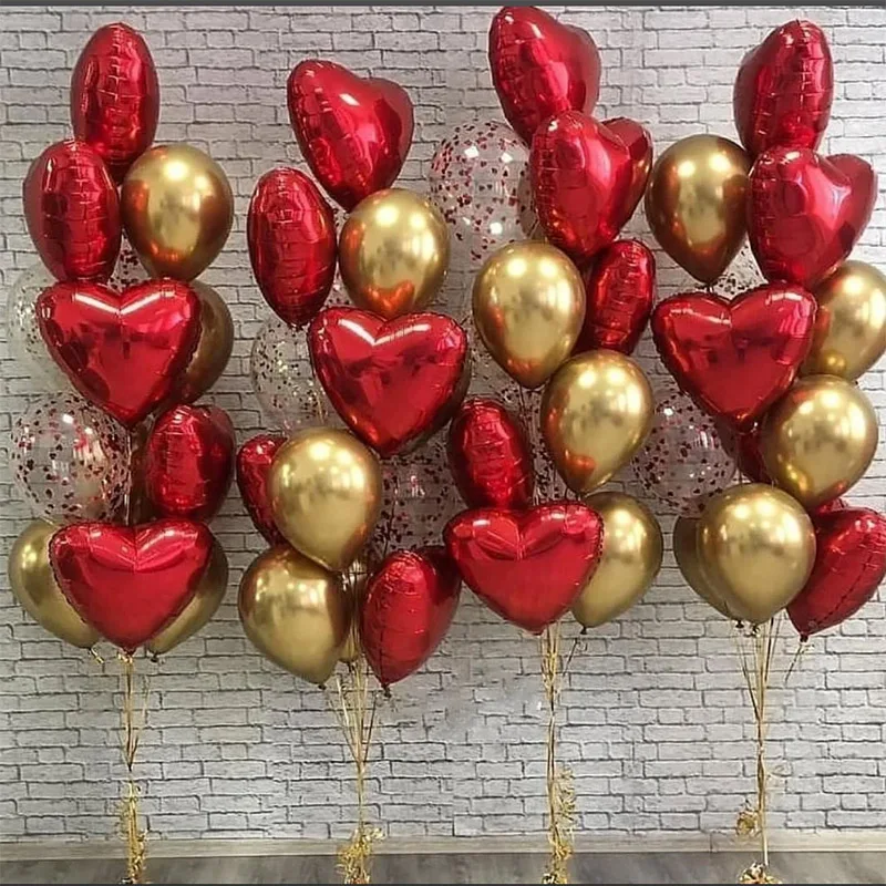 

50pcs/set 18inch Red Heart Foil Balloons Mix Transparent Confetti Metallic Gold Latex Balloon For Wedding Birthday Party Decor