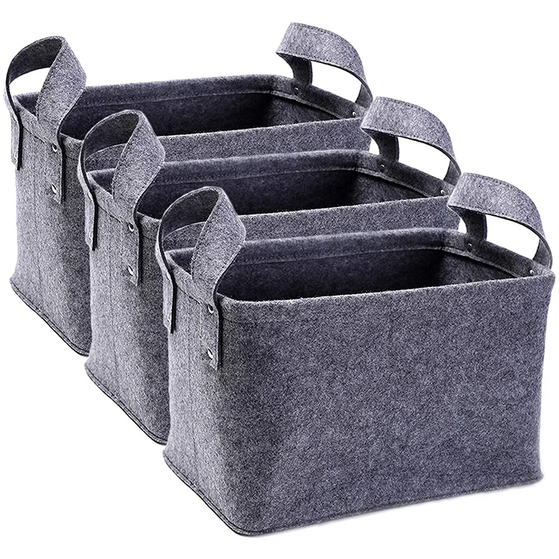 

Storage Basket Felt Storage Bin With Handles Collapsible Organizer Box For Bedroom Office Closet(3Pcs Dark Gray)