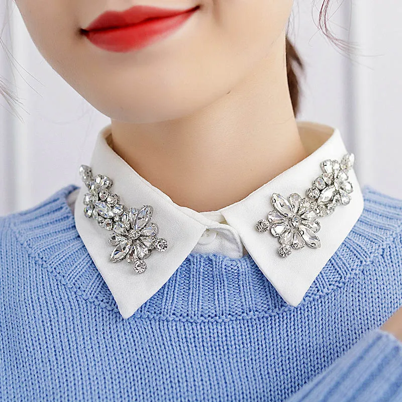 Женская рубашка со съемным отворотом фальшивый воротник стразами ложная блузка