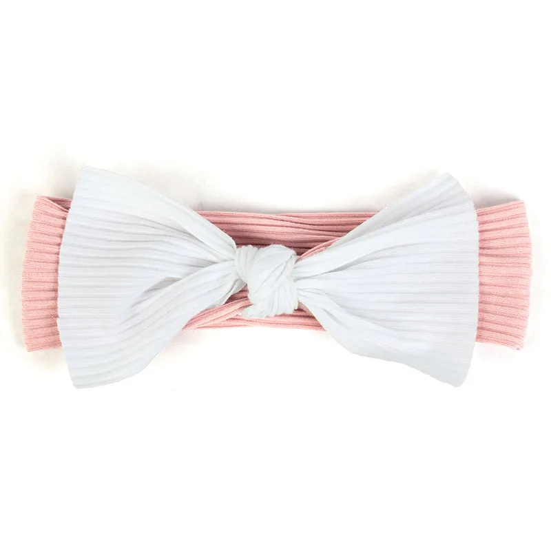 White Pink Geebro/ребристая повязка на голову с бантом для маленьких девочек, мягкая эластичная хлопковая повязка для волос, аксессуары, тюрбан, детский головной убор AQ019 - Цвет: White Pink