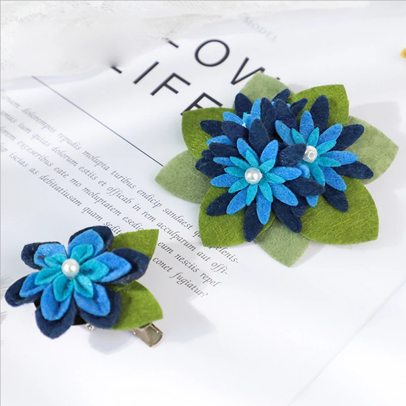 2 шт./лот заколка для волос с синими цветами из войлока DIY Материал Упаковка